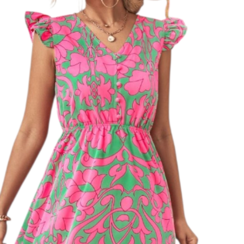 Floral V-Neck Cap Sleeve Dress - Picture 8 of 9